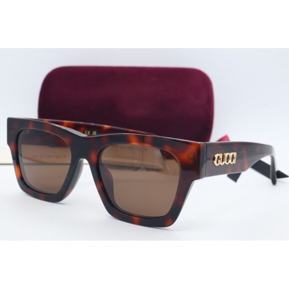 Gucci GG 1835SA 002 Rectangle Havana Sunglasses Brown Lenses 53mm